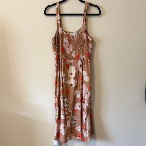 Floral Midi Dress in Brown and Pink